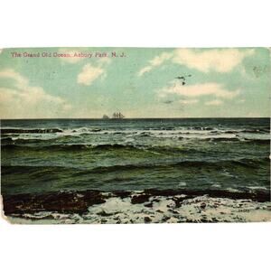 1909 Asbury Park‎ NJ Ocean View Postcard Grand Old Ocean Sailboat Scene